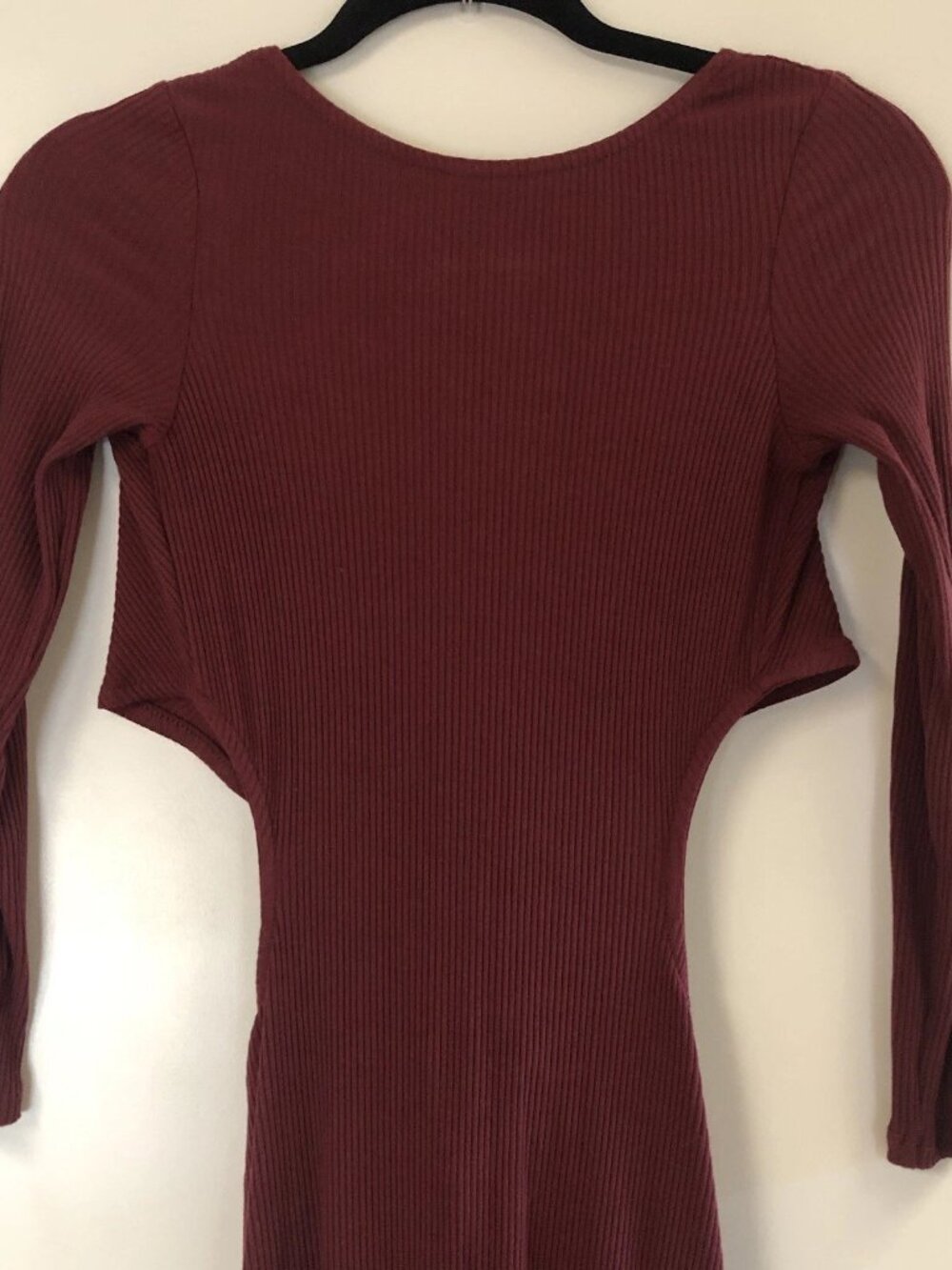 Free People FP Beach Tie Back Cut Out Ribbed Maxi Long Sleeve Maxi Dress Wine XS - Picture 3 of 8